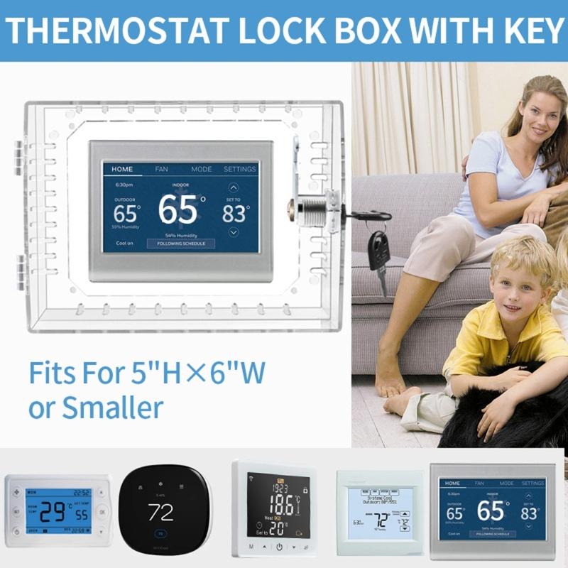 Large Clear Thermostat Cover Box with Secure Key Set Wall Mounted Lockable Thermostats Guard for Home and Office Use