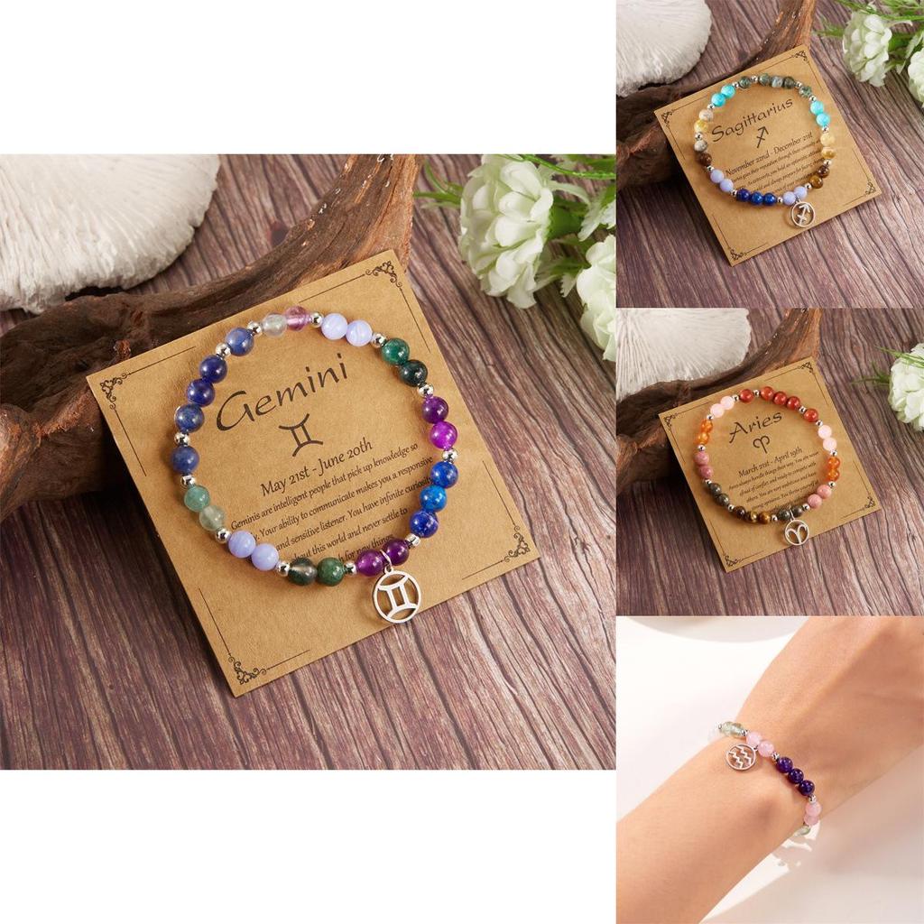 Zwölf Sternzeichen Perlenarmband mit Natursteinen für Frauen Geschenkideen