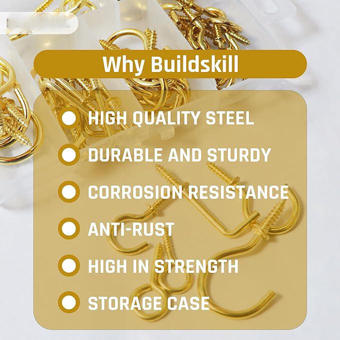 RSINC 73pc Assorted Hook Set Golden Nickel Plated, Multipurpose Eye,Cup,Square B0C1JH1W4R