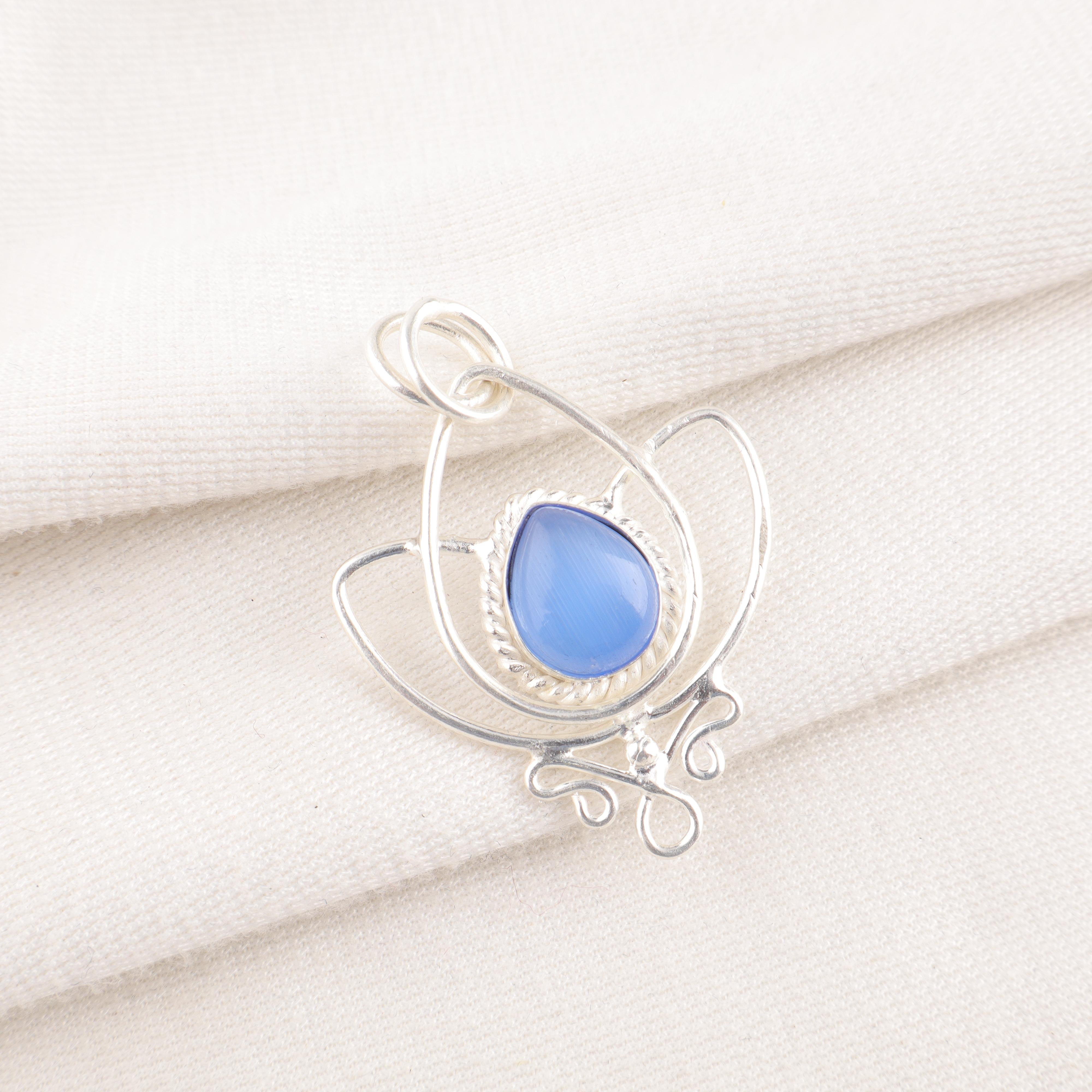 

Кулон с камнем «кошачий глаз» темно-синего цвета, Ювелирное изделие из стерлингового серебра 925 пробы, Дизайнерский кулон ручной работы, Подарок для сестры 1.44 Inches синий