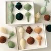 Velvet Christmas Ornaments Set Flocked Textured Baubles Teardrop and Finial Shapes Green Cream Hanging Tree Decorations Christmas Home Decoration