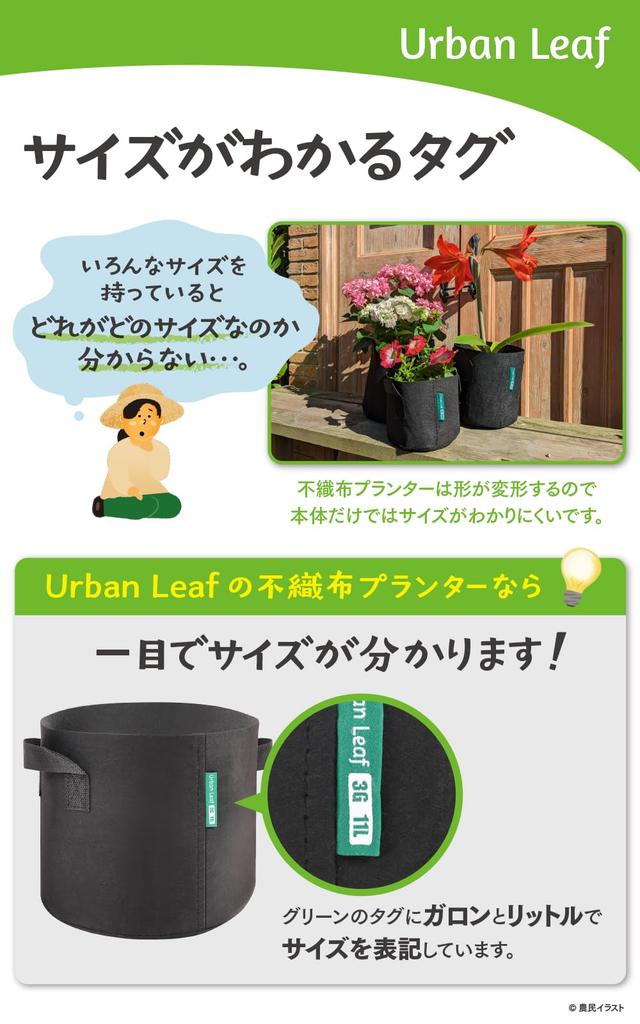 Urban Leaf Nonwoven 5 Set of 10 Wide x 25cm Thick Planter, Gallon, (29cm High), Fabric, Double-Stitched