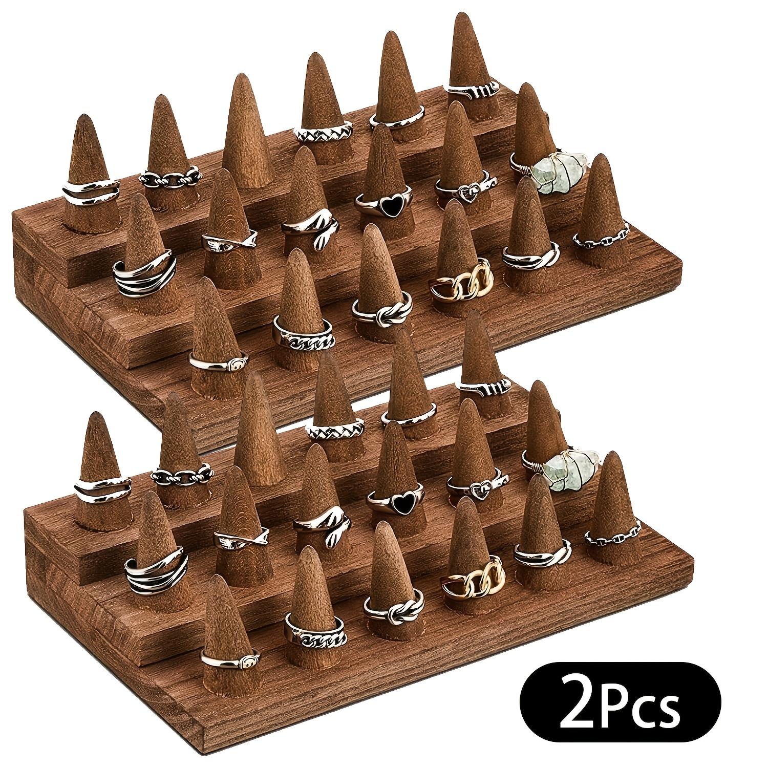 

2Pcs Multi-Slot Wooden Ring Display Stand – Suitable For Weddings, Parties, Retail Stores, Or As A Ring Storage Box For Collections, Sturdy Color A