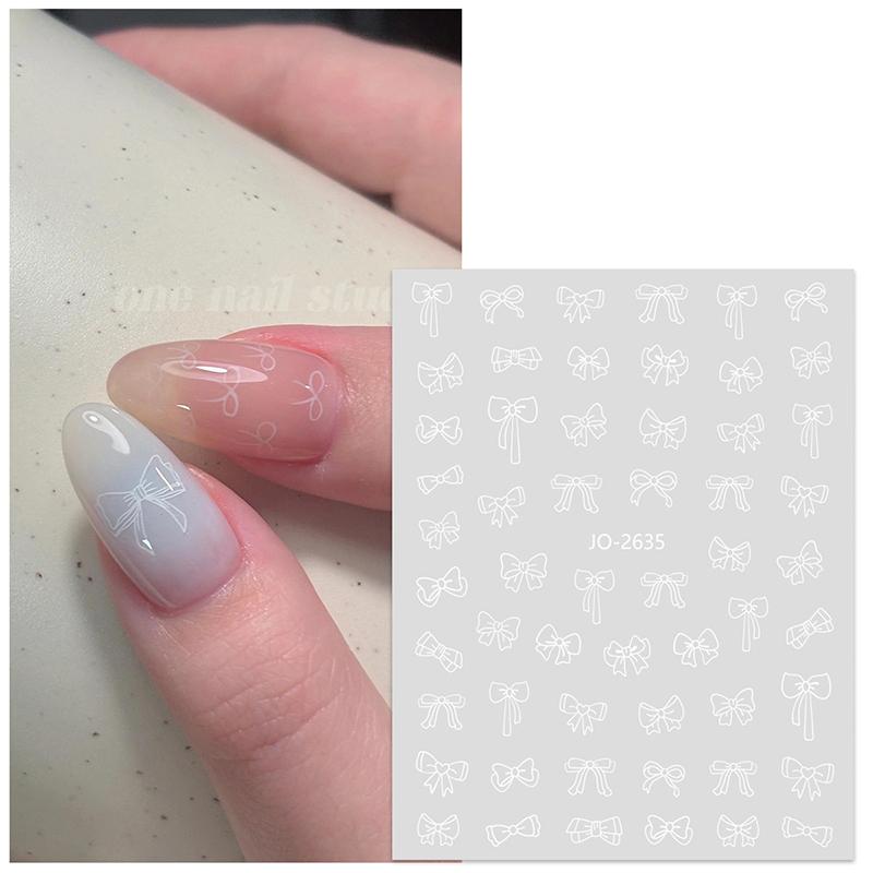 White Bowknot 3D Nails Stickers Ribbon Bow Tie Design Simple Romantic Irregular Lines Ladies Girls Nail Art Manicure Decal