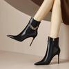 2025 Trendy Women's Genuine Leather Stiletto Ankle Boots with Velvet Lining