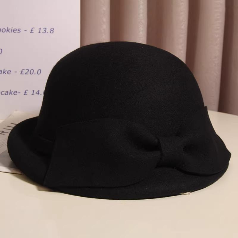 Face Looking Hepburn Style Curled Bow Hat for Women with Dome Temperament, Daughter In Law Style Wool Wool Fashion Hat