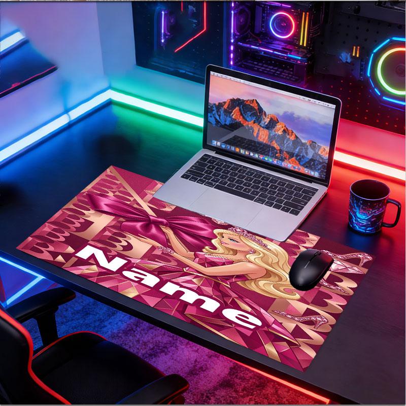 Custom Name Personalized Barbie Pattern Mousepad, Laptop PC Desk Mat, Decorative Desk Mat for Home Keyboard Pad Gift