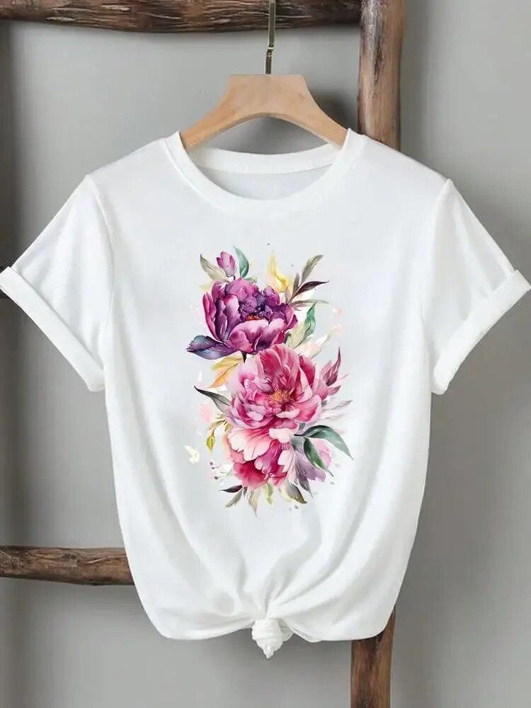 Women Lady Tshirts Printed Fashion Casual Tee Flower Wing Butterfly 90s Short Sleeve Graphic T Top Clothing Printing T-Shirt Unisex
