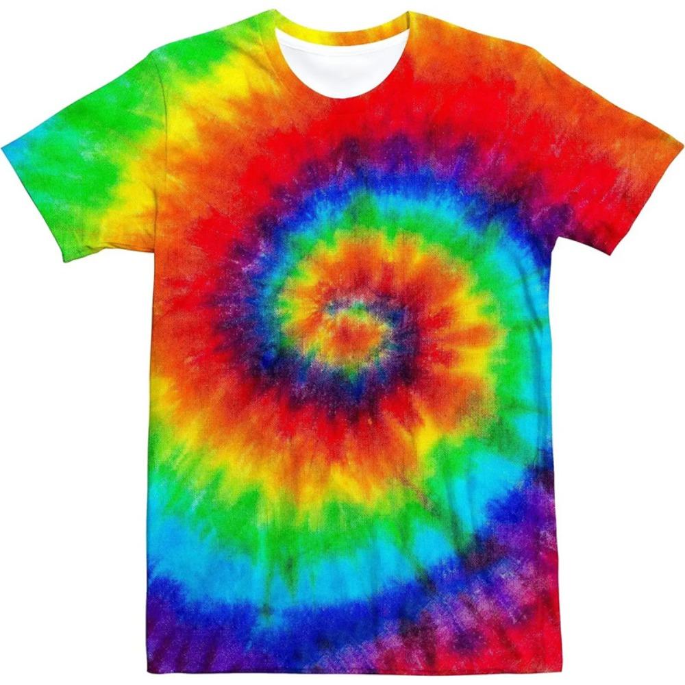 Retro 3D Neon T Shirt Psychedelic Gradient Color Tie-dye Printed Street Tshirt Men And Women O Neck Fashion Short Sleeve Tops