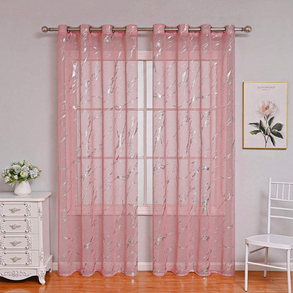 200*100cm Sheer Curtain Half-shading Marble Pattern Window Curtain Light Blocking Design Window Screen