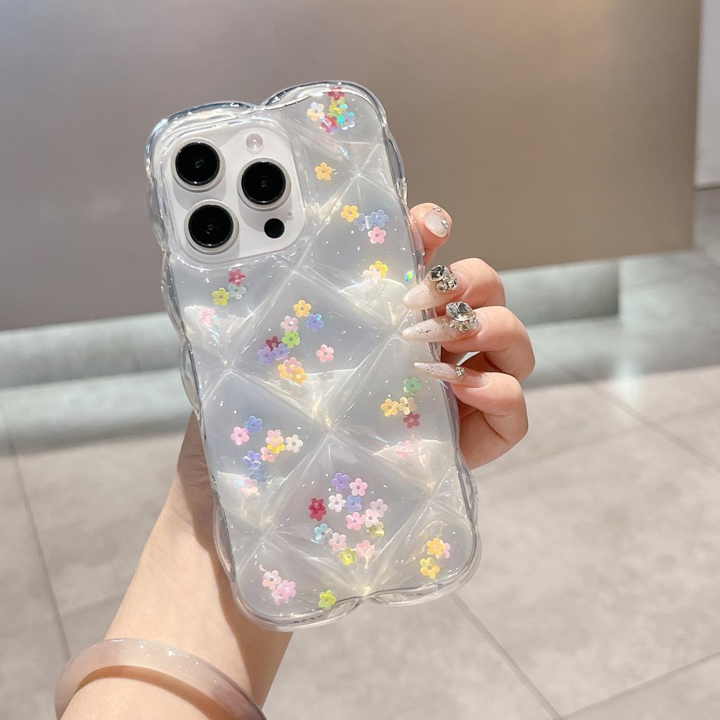 Epoxidharz Hülle mit floralem Diamantmuster für iPhone 17 Pro Max, kompatibel mit Apple 16, neue 14/15 transparente Hülle