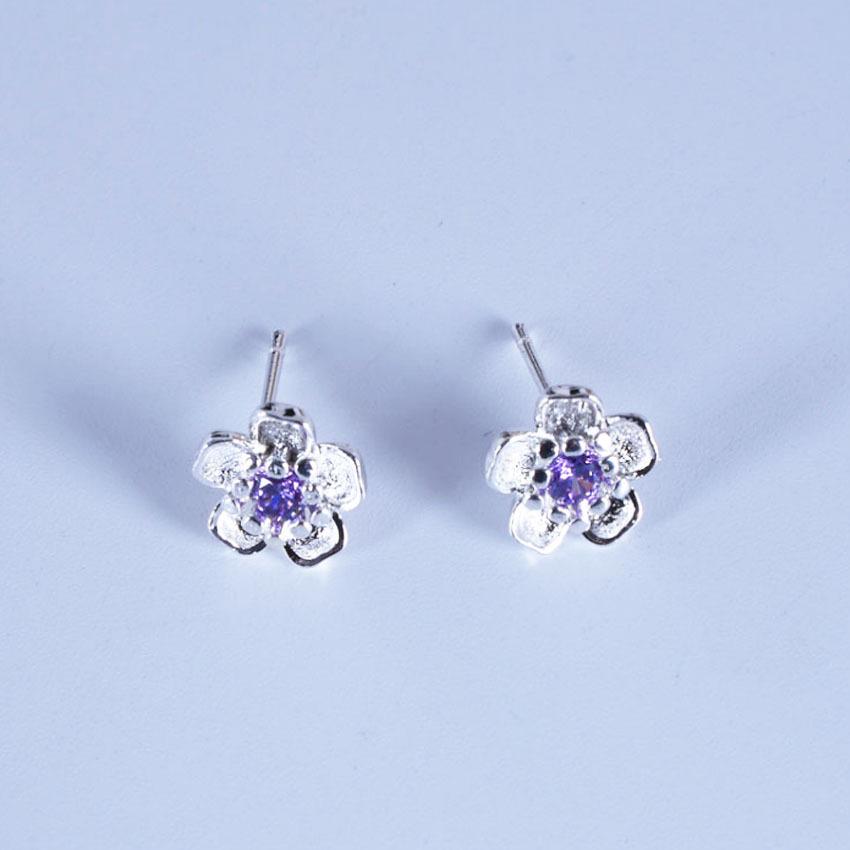 Suibian Korean Style Purple Diamond Flower Stud Earrings