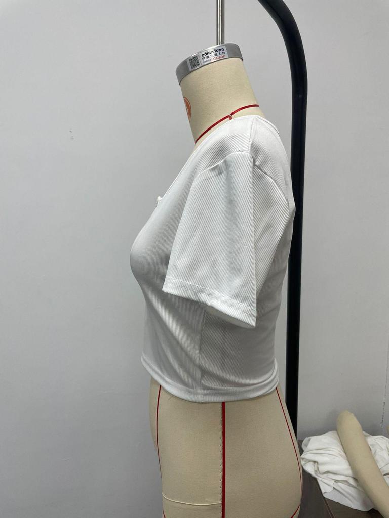 2025 Summer Women's Slim-Fit U-Neck Lace T-Shirt - Fashionable Lazy Style Top