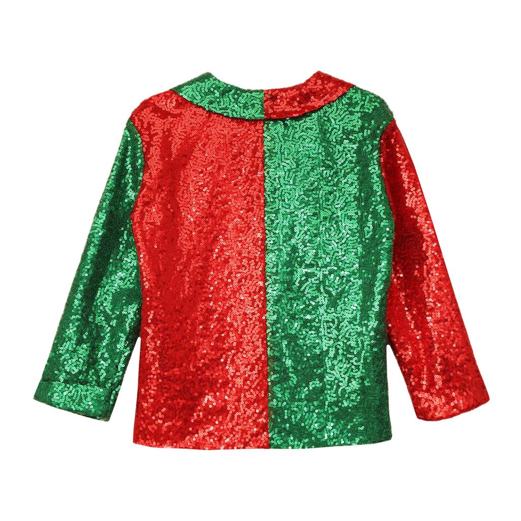 Kids Unisex Christmas Coat Shiny Sequins Lapel Collar Long Sleeve Jacket Latin Jazz Disco Dance Costume