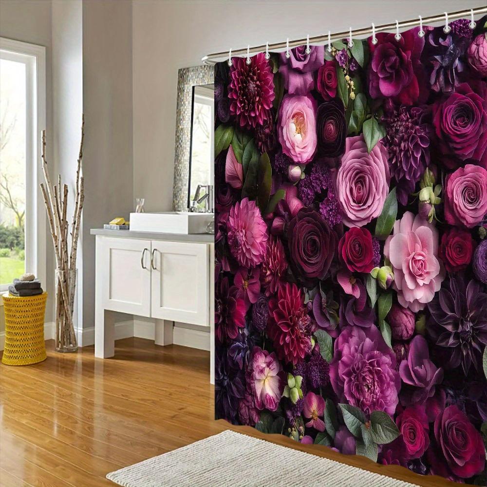 1pc Shower Curtain - Lush Floral Arrangement with Velvety Roses & Dahlias In Purple, Pink, Magenta Vibrant Home Accent