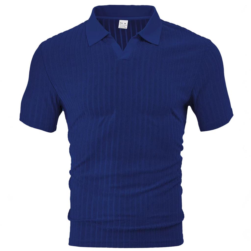 Europäische und amerikanische Herrenbekleidung Sommer TK neu lässiges atmungsaktives Frottee-Jacquard-Hemd mit Kragen, gestreift, kurzärmelig für Herren