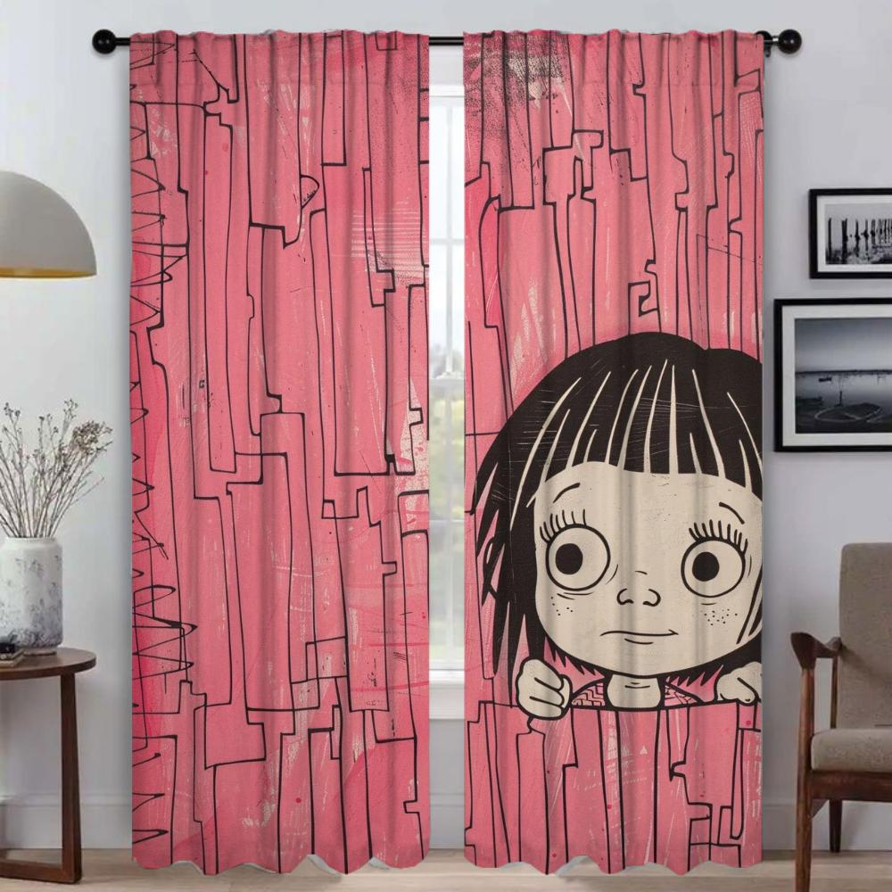 Vorhänge für Schlafzimmer Freches kleines Mädchen Heiminterieur Vorhänge 2 Stück Jalousien Verdunkelungsvorhang Raumteiler Halloween-Dekoration