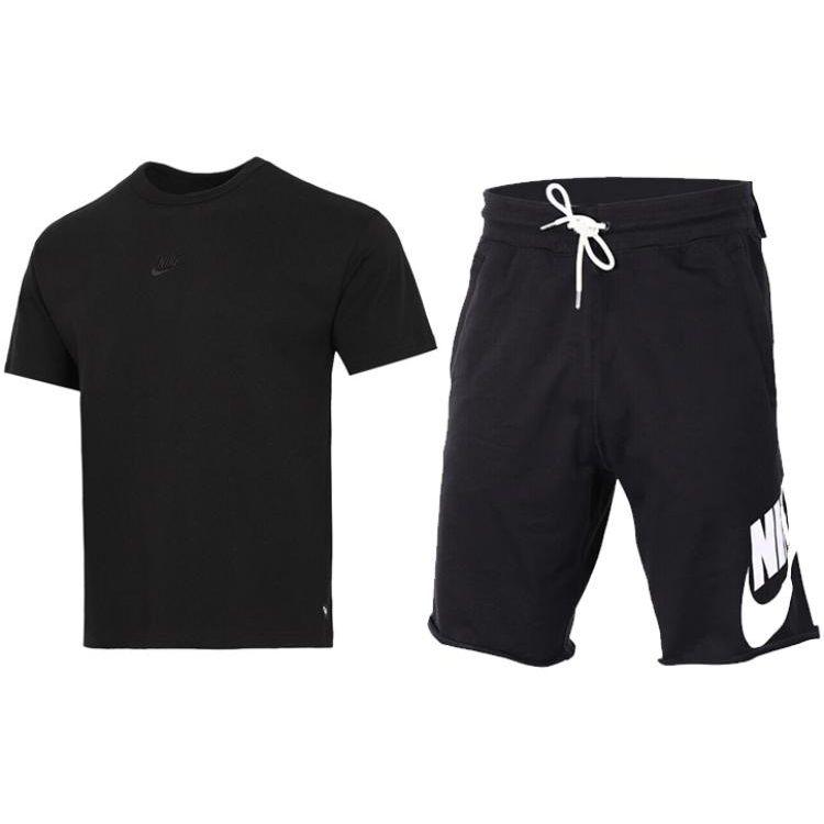 

Nike Футболка с коротким рукавом и вышитым логотипом, шорты на шнурке, повседневный спортивный комплект, мужские комплекты, черный цвет DO7393-010+836278-010 S