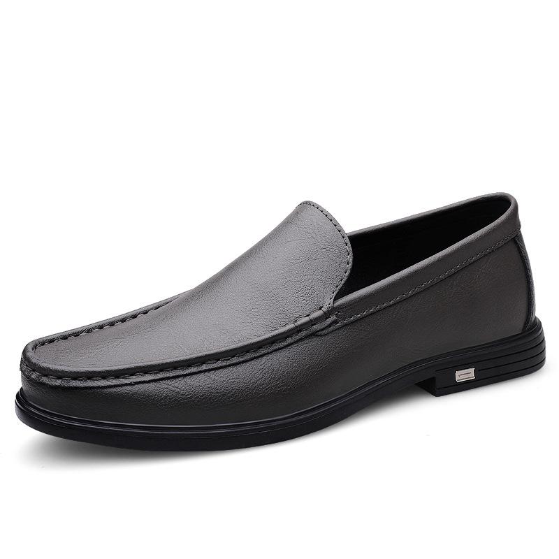 Casual Leather Shoes Men's Genuine Leather Four-season Breathable Business Soft Sole White Versatile Lazy Men's Shoes Black