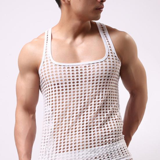 Men Underwear Stretchy Mesh Male Japan Style Pure Color Undershirt for Bathroom