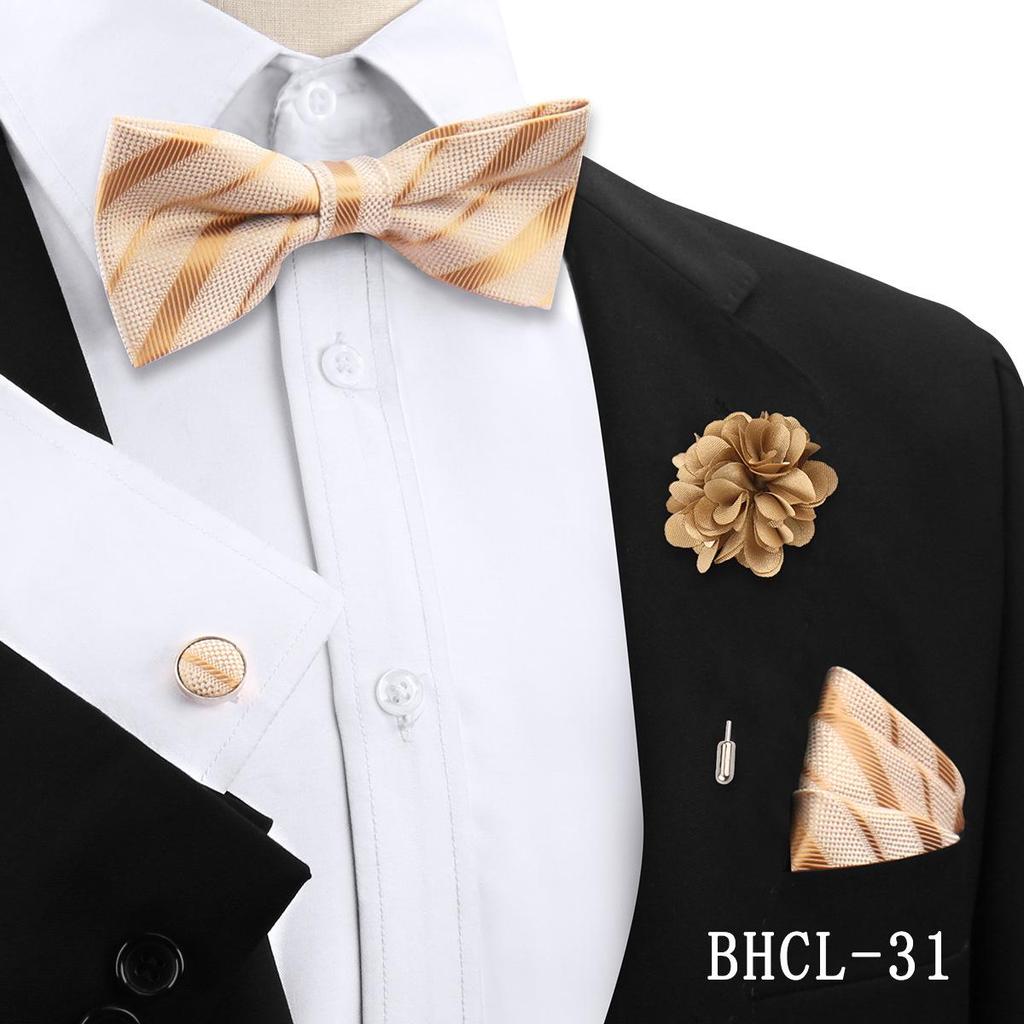 Korean Style 4-Piece Men's Bow Tie & Pocket Square Set for Weddings & Formal Events