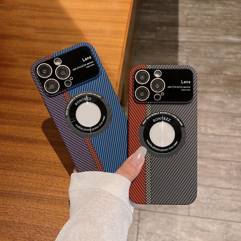 

Магнитный чехол из углеродного волокна для iPhone 14 13 12 Pro Max 11, стеклянный объектив, защитный матовый чехол для ПК, чехол для камеры с большим окном