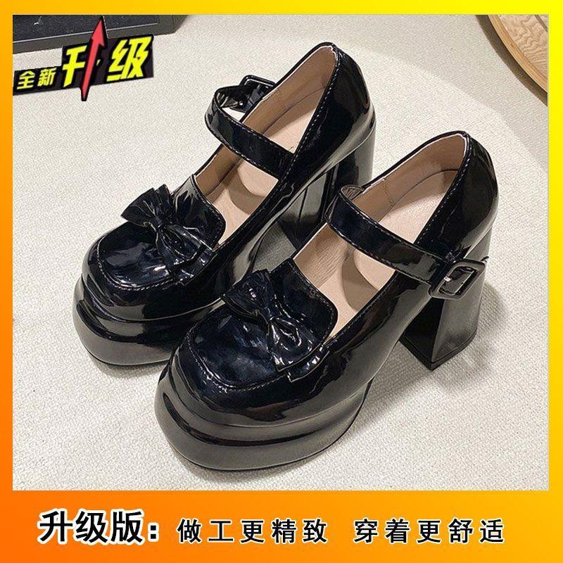 

Leather shoes bow 2024 single shoes new autumn high heels women s shoes advanced heightening platform JK retro Mary Jane 40