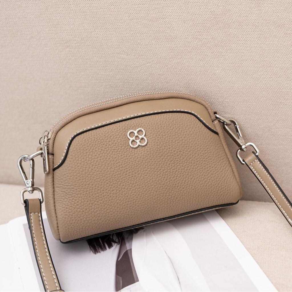 Cowhide Niche Versatile Women's Bag Shoulder Messenger Bag Simple and Fashionable Women's Bag Zipper Small Shell
