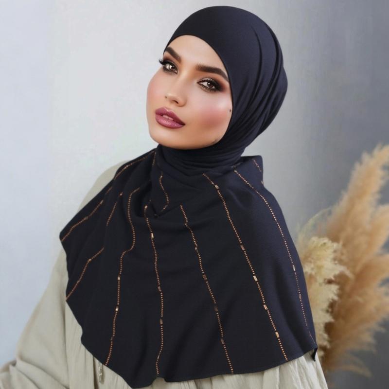 Elegant Rhinestones Embellished Mercerized Cotton Scarf For Women Lightweight Head Wrap Shawl Multifunctional Draping Accessory