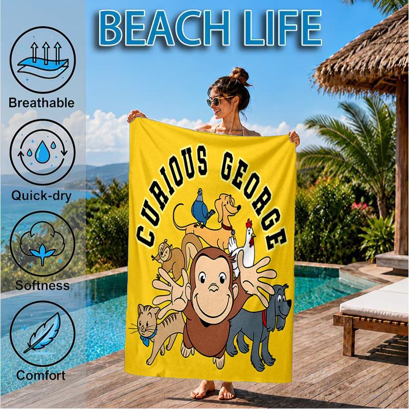 Curious George And Elephant Adventure Beach Towel, Quick-drying, Easy to Care for, Suitable for Both Fitness and Beach Vacations,Sports Essential
