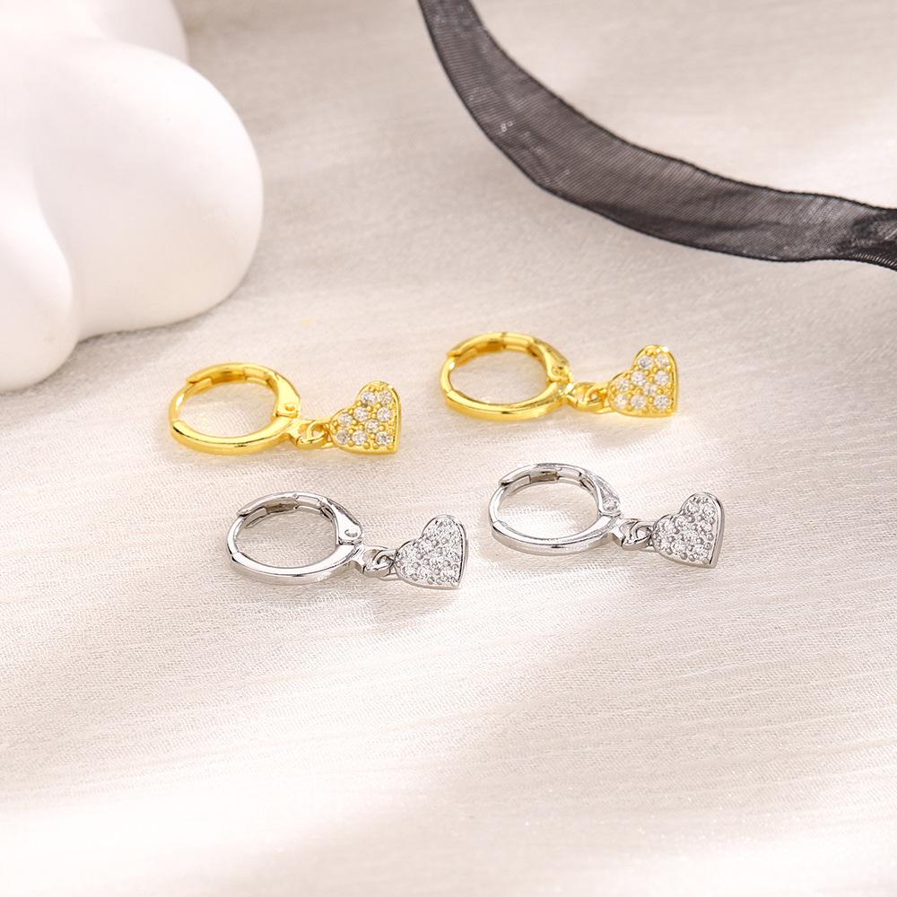 Cute Women's Zircon 925 Sterling Silver Rhodium Plated Heart Cut Hoop Earrings for Wedding Gift