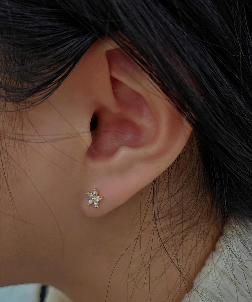 Helene Jewelry 14K Wind Flower Cubic Earrings
