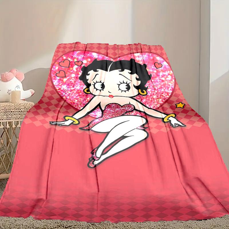 Betty Boop Pattern Blanket, Cozy Blanket for All-Season Comfort on Sofas, Beds, Office, Car, Camping and Travel