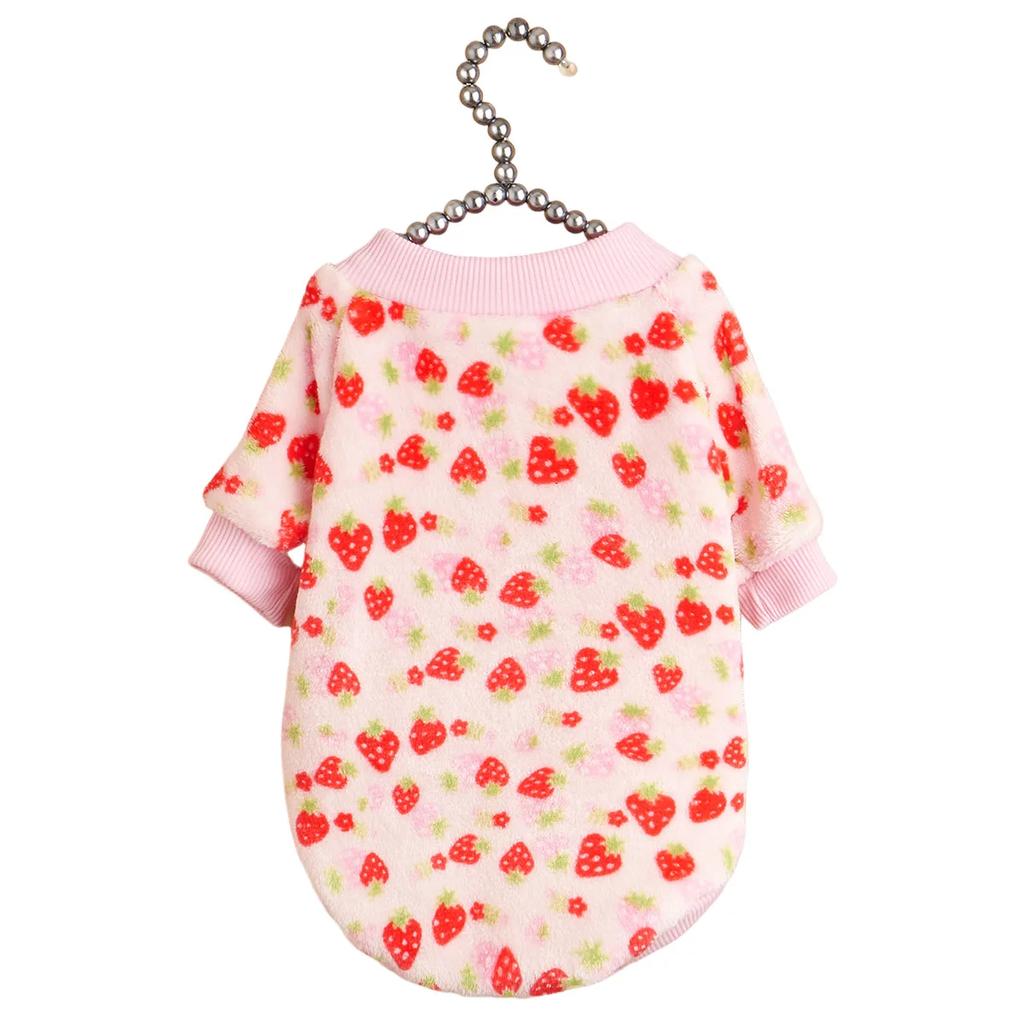 Love Strawberry Fruit Pattern Autumn and Winter Cold Insulation Warm Cat and Dog Universal Plush Pet Hoodie New Style
