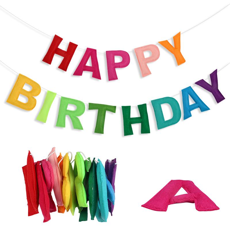 

Colorful Felt Happy Birthday Banner Rainbow Fabric Garland Flag for Kids Birthday Party Decoration Boy Girl Birthday Supplies