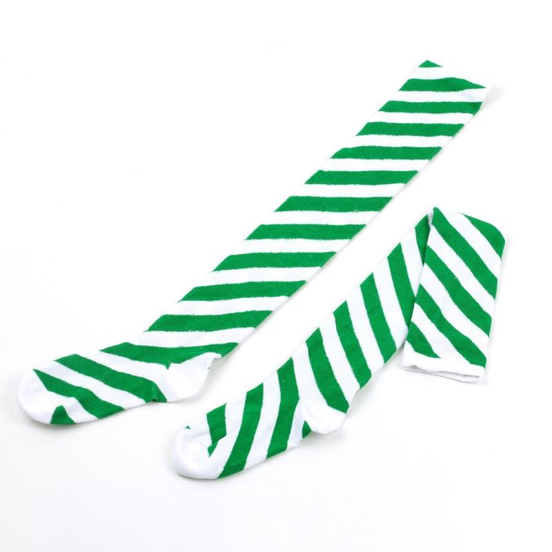 Women Girls Over Knee Long Socks Christmas Diagonal Striped Print Christmas Thigh High Stockings Holiday Party Hosiery