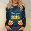 Women's Loose Comfortable Casual Fashion Round Neck New Year Printed Long Sleeve Top