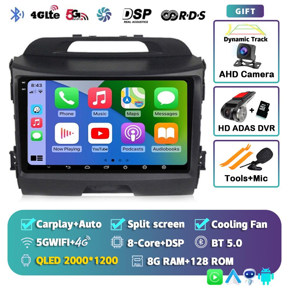 Android 14 Wireless CarPlay Auto Car Radio For KIA Sportage 3 2010-2015 2016 4G+WIFI Multimedia Video Player GPS 2din Autoradio