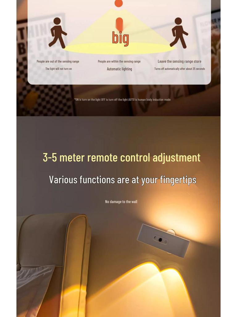 Wireless Rechargeable Magnetic Bedside Lamp with Remote Control and Sensor