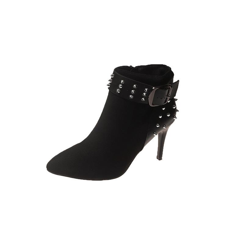 

Остроносые модные и тонкие высокие каблуки универсальные европейский и американский стиль пряжка ремня изысканная мода женские сапоги 2024 осень и зима новая модель 40 чёрный