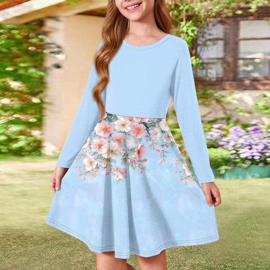 Sommer-Prinzessinenkleid für Mädchen - Langärmeliges A-Linien-T-Shirt-Kleid