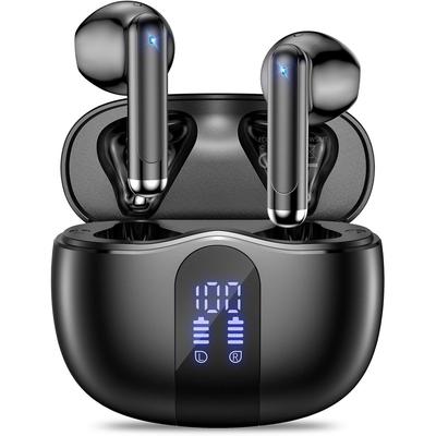 Kabellose Ohrhörer, Bluetooth 5.4 Ohrstöpsel mit Ladeetui mit Leistungsanzeige, Stereo Tiefbass-Kopfhörer mit 50H Spielzeit, IPX7 Wasserdicht Android/iOS
