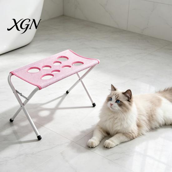 Cat Nail Trimming Sling Pet Grooming Table with Foldable Stand, Adjustable Strap, Hammock, 8-Hole Bathing Restraint Net Washing Station
