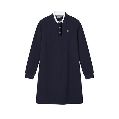 Herança Simples Moda Clássico Retrô Casual Confortável Versátil Gola Polo Malha Manga Longa Vestido Vestidos Femininos Azul Lendário F11W618304FNV