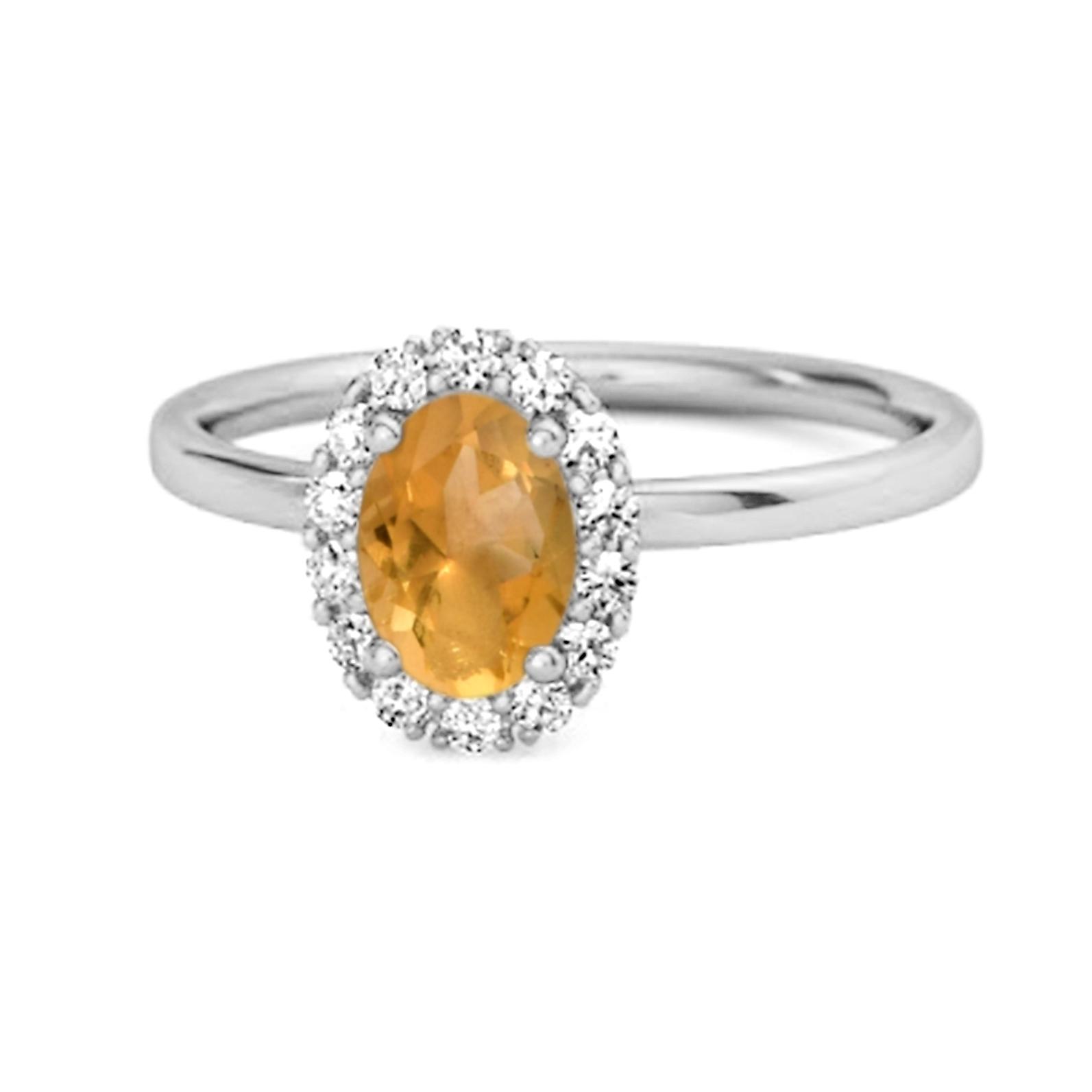 Citrine Solitaire Halo Accents Ring- 925 Sterling Silver 10.5