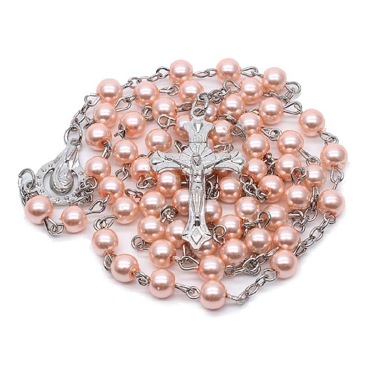 Rosary Beads Clavicle Chain Necklace Men Women Medal-Cross Christian Long Chain