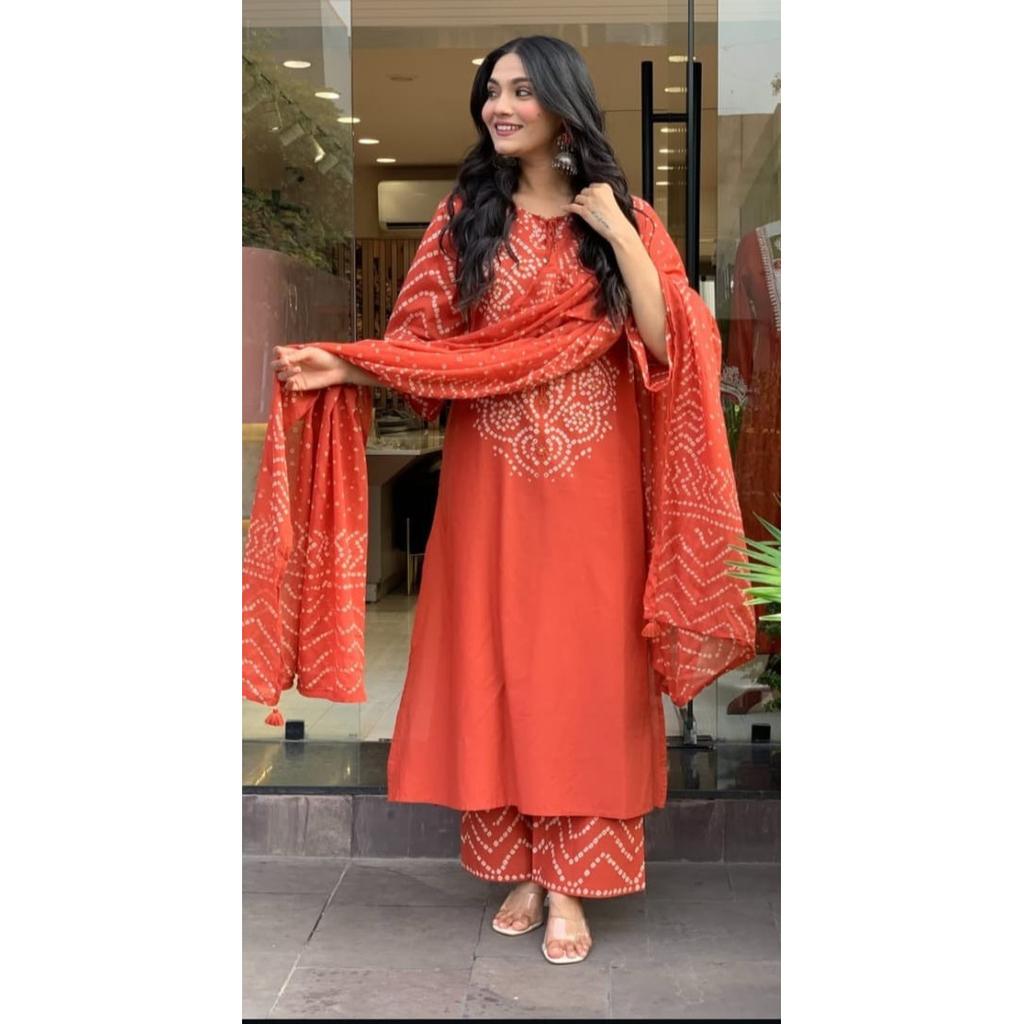 Indian Beautiful Cotton Kurti Pant Dupatta Set Bollywood Ethnic Top Kurta Set