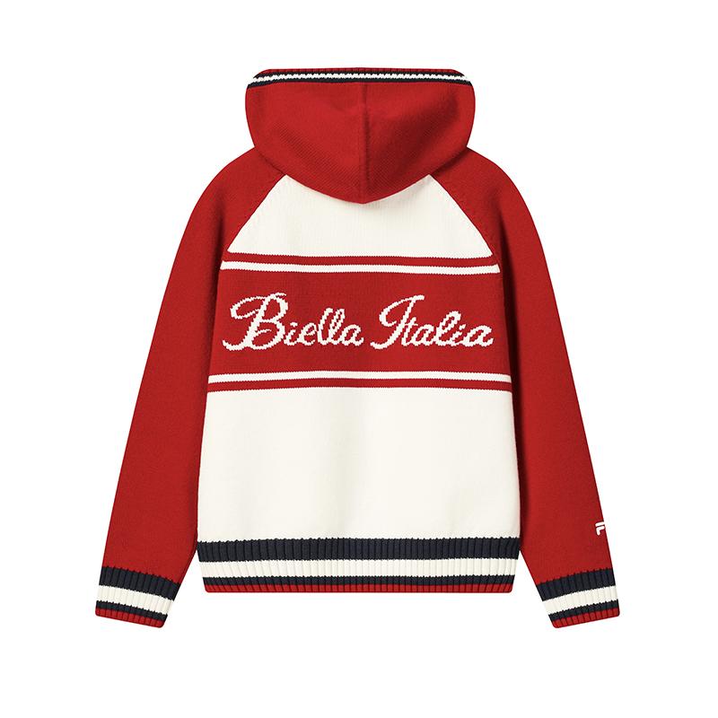 FILA Original Fashion Classic Retro Simple Casual Versatile Comfortable Warm Hooded Knit Jacket Women jackets Cloud-Mushroom-White F11W619409FWT