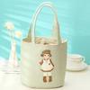 Cute Girl Cylindrical Lunch Bag Students Round Lunch Box Bag Waterproof Insulation Circular Drawstring Food Thermal Cooler Tote