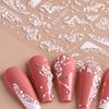 1pc Matte Finish White Lace Flower Nail Art Stickers, Rectangle Embossed French Nail Decals with Embroidered Effect